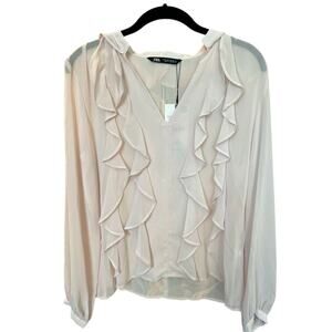 NWT Zara Pale Pink Ruffled Blouse - S